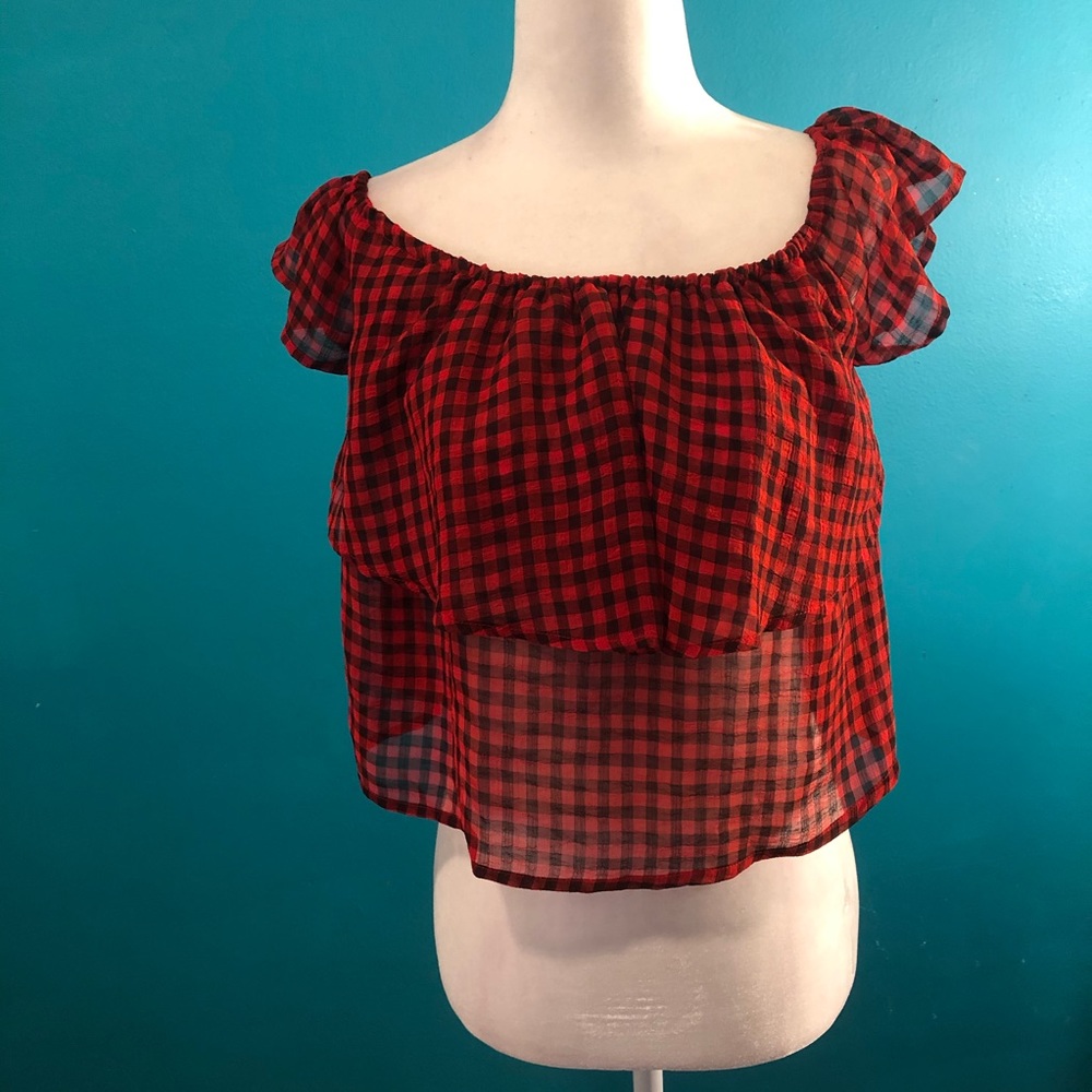 Red Plaid Sheer Crop